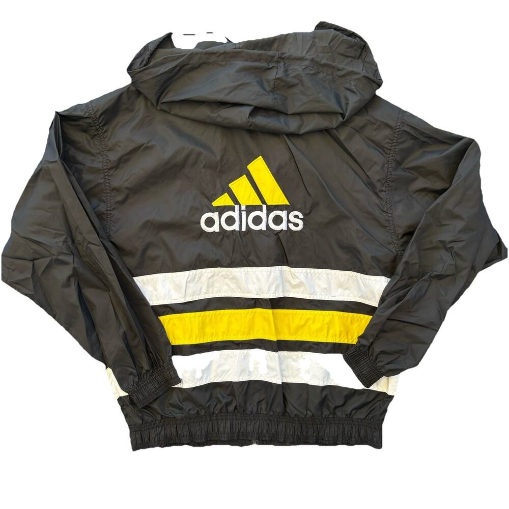 Vintage 90's Adidas Windbreaker Jacket Black Yellow Striped Size Medium Mens